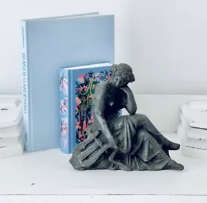 Antique Lady and Harp Clack Topper Cast Iron Metal Victorian Woman Figure Statue - Picture 1 of 10
