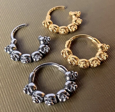 Anillo de segmento con bisagras diseño de calavera aro hélice tabique Daith acero quirúrgico 316L 1 pieza Foto 1 de 4