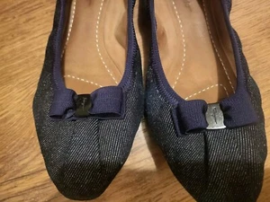 Salvatore Ferragamo Vintage Denim Ballet Pumps With Bow Size 5B - Picture 1 of 7