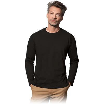 Herren Langarmshirt Langarm T-Shirt 100% Baumwolle Schwarz Gr. S - XXL NEU