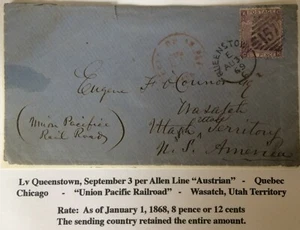 GB 6p QV on 1869 cover to Wasatch Utah Ter via Union Pacific Rail Road ex Kramer - Picture 1 of 3