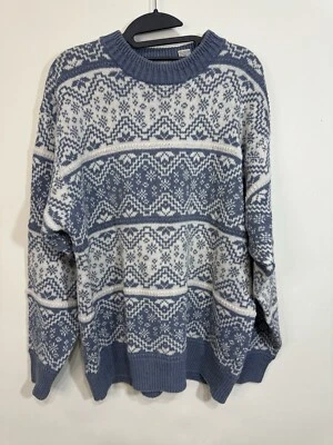 Cotton Traders Size Large Blue White Sweater Pullover Grandpa Style - Image 1 of 4