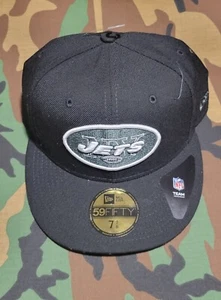 NEW ERA 59 FIFTY 5950 NFL NEW YORK JETS CIRCLE LOGO MENS FITTED HAT BLACK 7 3/8 - Picture 1 of 3