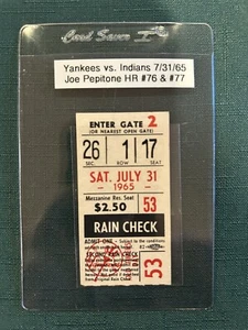 1965 YANKEES vs Indians Ticket Stub JOE PEPITONE 2 Home Runs #76 & 77- 7/31/1965 - Picture 1 of 2