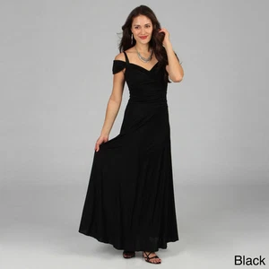 NEW Evanese Women's Black Medium Long Elegant Dress with Shoulder Bands - Picture 1 of 4