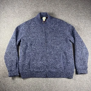 Vintage LL Bean Sweater Jacket Mens 2XL Navy Lambswool Full Zip Plaid Lined - Picture 1 of 7