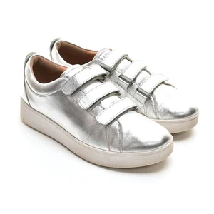 Womens Fitflop Rally Strap Low Top Sneakers 38 / 7 Silver Leather Trainers Shoes - Foto 1 di 7