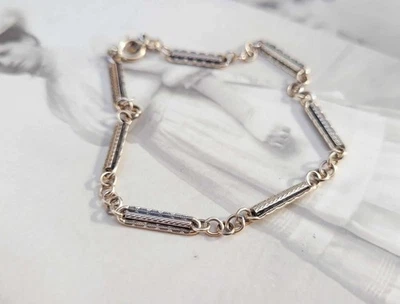 Reloj de Bolsillo Grabado Vintage Oro Amarillo 10k Cadena Barra Eslabón Pulsera - 7" - 3.3g Foto 1 de 4