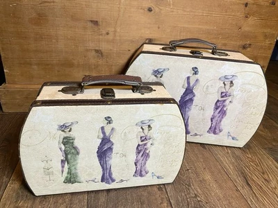 Vintage Wooden French Fashion Storage Box Medium & large Suitcase x2 - Image 1 of 4