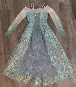 Girls Elsa Frozen Sparkle long-sleeved Halloween Costume Dress Size Medium 8-10 - Picture 1 of 7