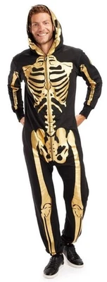 Nuevo con etiquetas Mono Tipsy Elves Dorado Esqueleto Disfraz Cremallera Sudadera con Capucha Una Pieza Negro XL Foto 1 de 4