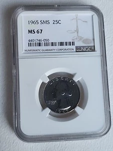 1965 SMS NGC MS 67 Washington Quarter, United States of America 25C Coin - Picture 1 of 2