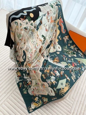 Sallys 70% Cashmere 30% Silk Horse Print Double Face Scarf Bandanna Shawl 53" - Image 1 of 4