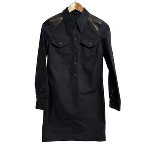 Gucci Tom Ford Period Yoke Leather Long Sleeve Knee Length Shirt Dress 38 Bla-Vi - Picture 1 of 10