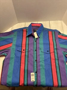 Camicia Wrangler Brushpopper western vintage taglia 16,5-34 coda extra lunga NOS - Foto 1 di 15