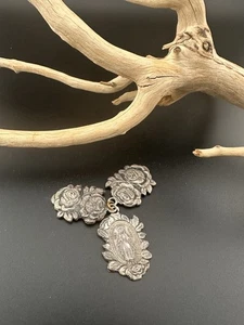 Vintage Sterlingsilber Rosenknospe katholisch 3 Stück Dia Anhänger Medaille Mutter Maria - Bild 1 von 6