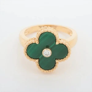 Van Cleef & Arpels Vintage Alhambra Malachite diamond Ring 750(YG) 5.8g 49 - Picture 1 of 4