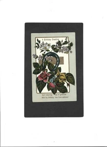 BIRTHDAY VINTAGE PC "A Greeting" 9-29-1909 Frank, OH. Horseshoe, Roses & Ivy - Bild 1 von 2