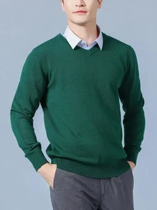 Mens V Neck Cashmere Sweater Warm Top Winter Outwear Casual Comfort Loose Jumper - Picture 1 of 41