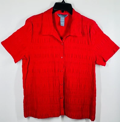 Camisa Koret para mujer roja brillante abotonada talla mediana manga corta cuello de algodón Foto 1 de 4