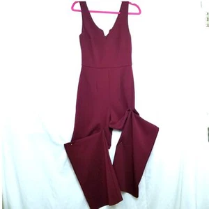 Mi Ami Damen Burgunderrot Langer Jumpsuit V-Ausschnitt Gerades Bein Reißverschluss Gr. M - Neu ohne Etikett - Bild 1 von 12