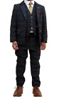Marc Darcy Eton Boys Age 9 Navy Blue Tweed Check Three Piece Suit Very Smart