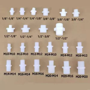 1/8"~1/2" Plastic Straight Male-Male Pipe Connector BSP M10~M20 Reducer Fittings - Picture 1 of 4