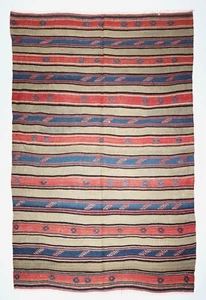 Kilim a mano turco vintage decorativo único en su clase - Kilim a rayas auténtico - Imagen 1 de 13
