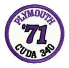 1971 Plymouth Cuda 340 patch brodé - chapeau à coudre ivoire sergé/violet fer à coudre