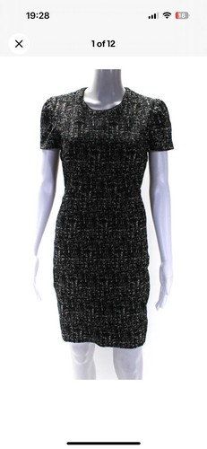 Abito midi da donna nero Burberry London con cerniera posteriore scoop collo astratto taglia 2