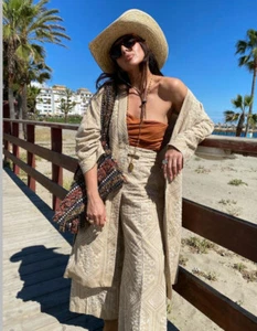 ZARA LONG EMBROIDERED OPEN KIMONO ECRU & BEIGE NEW SS24 XS-S M-L REF. 2876/678 - Picture 1 of 8