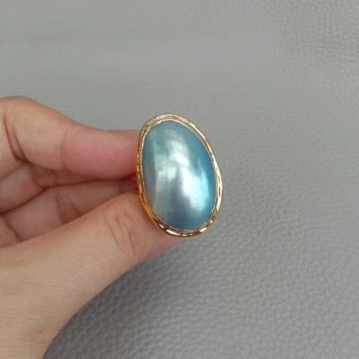 Anillos de concha de mar azul hechos a mano con cuentas de verano océano concha marina anillos boho ajustables Foto 1 de 4