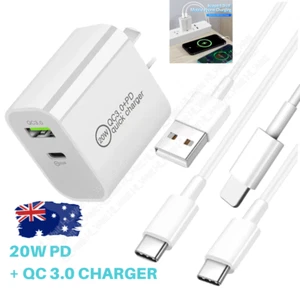 20W Fast Charger Wall Adapter USB Cable PD Type C Cord For Samsung Google iPhone - Picture 1 of 18
