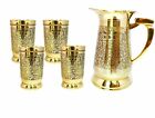 Brass Jug and Glass MUGHAL Etching Finish Home Decor Gift Tableware with 4 Glass