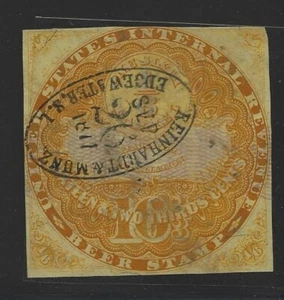 US Beer Stamp REA 15c Yellow Ochrer with violet security lines - Picture 1 of 1