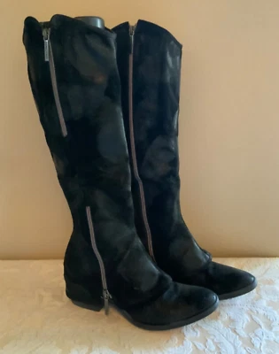 Donald Pliner KAYDENCE sz 6 Burnished Black Suede Tall pirate goth zipper boots - Image 1 of 4