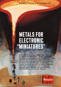 Monsanto 1960: Metales para miniaturas electrónicas anuncio impreso vintage - Imagen 1 de 1