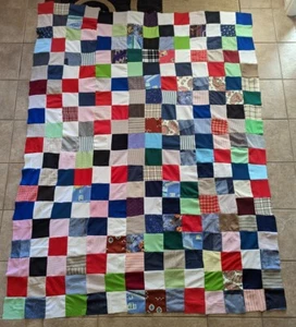Vintage Quilt Kleidung Patch Top unvollendet 83" x 62" mehrfarbig handgenäht - Bild 1 von 9