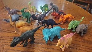 Lot of 17 Dinosaur Toys Assorted Types Sizes And Years Trex, Stego, More - Picture 1 of 8