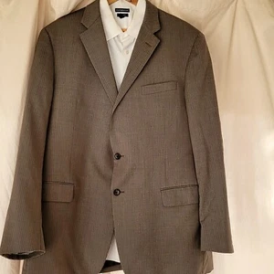 Hickey Freeman Brown Gray Striped  Wool Dual Vent Flat Front  Suit 46L 40x30 - Picture 1 of 10
