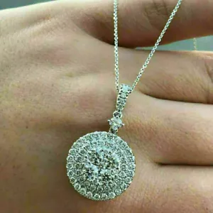 2.00Ct Round Cut VVS1/D Diamond Cluster Pendant 14K White Gold Finish Free Chain - Picture 1 of 6