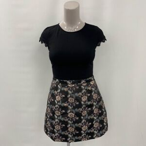 Lipsy A-Line Dress Size 14 Black Short Floral NWT Women's RMF02-LR