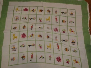 Vintage mexikanischer Druck 50er Jahre Tischdecke helle Farben Schachbrett Design Leinenoptik - Bild 1 von 5