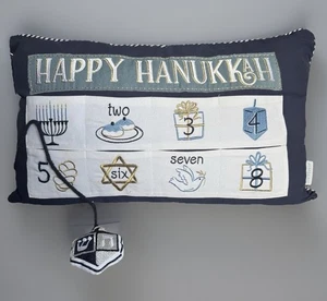 HAPPY HANUKKAH Countdown Pillow By STOREHOUSE 12x21” Menorah Dreidel Star David - Picture 1 of 11