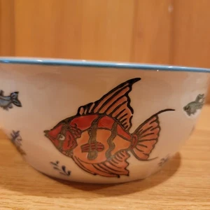 YOKOHAMA Studio Hand Painted Rice Soup Ramen BOWL w/Vented Lid Fish miyabi - Picture 1 of 13