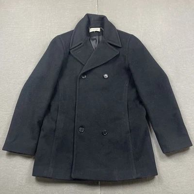 Abrigo Brooks Brothers Pea para hombre mediano? Lana negra doble botonadura abotonada Foto 1 de 4