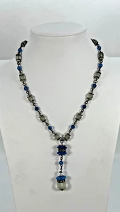 VTG Art Deco Blue Glass Beaded Necklace Y Neckline Estate Find Stunning - Picture 1 of 6