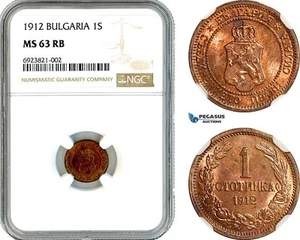 AK671, Bulgaria, Ferdinand I, 1 Stotinka 1912, Kremnica Mint, NGC MS63RB - Picture 1 of 1