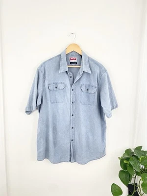 Vtg Wrangler XL Light Wash Denim Button Down Shirt Men’s XL Short Sleeve  - Image 1 of 4