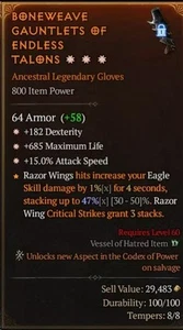 🔥Diablo 4 Season 9 ⭐ 3GA Gloves Dex Life Att Sp - Picture 1 of 2